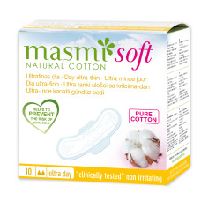 MASMI Натуральні прокладки SOFT ультратонкі гігієнічні для нормальних виділень, з крильцями 10 шт.