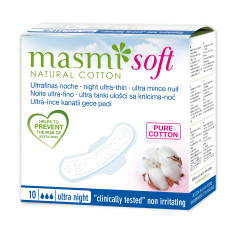 MASMI Натуральні прокладки SOFT ультратонкі гігієнічні для сильних виділень, з крильцями 10 шт.